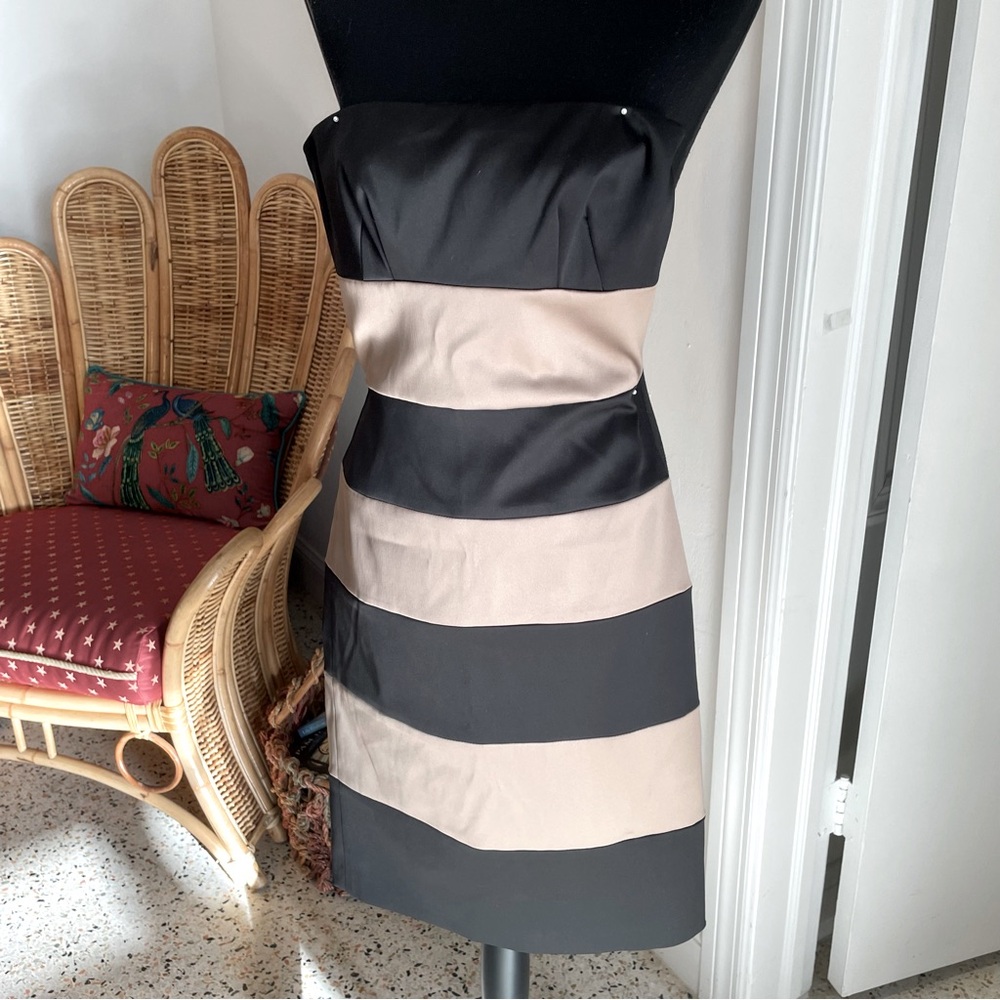 MAX and CLEO Black & Tan Strapless Satin Dress! Special Occasion! Cocktail. Sz 4
